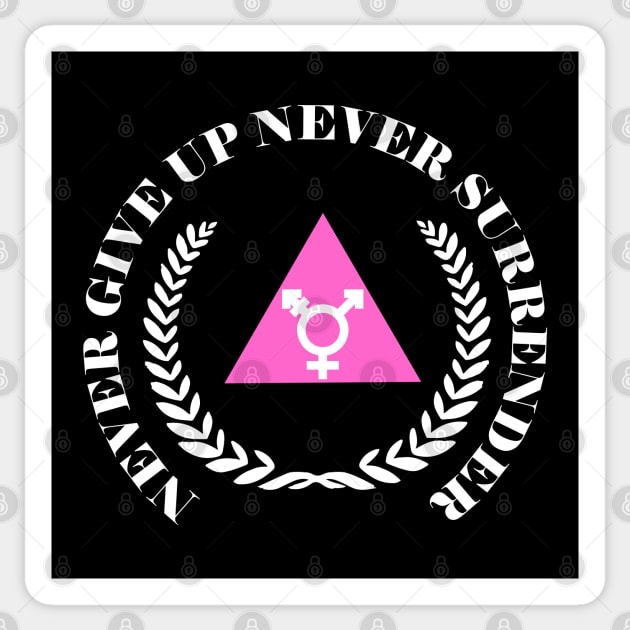 NEVER GIVE UP NEVER SURRENDER (TRANS RIGHTS) Sticker by remerasnerds